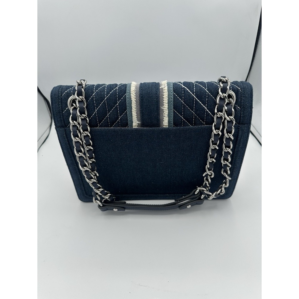 Karl Lagerfeld Agyness Signature Blue Chambray Canvas Shoulder Bag - Picture 6 of 13